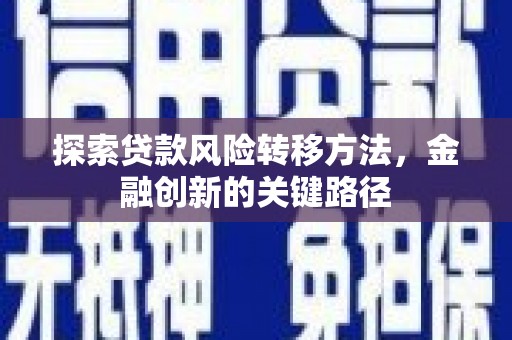 掇刀探索贷款风险转移方法，金融创新的关键路径